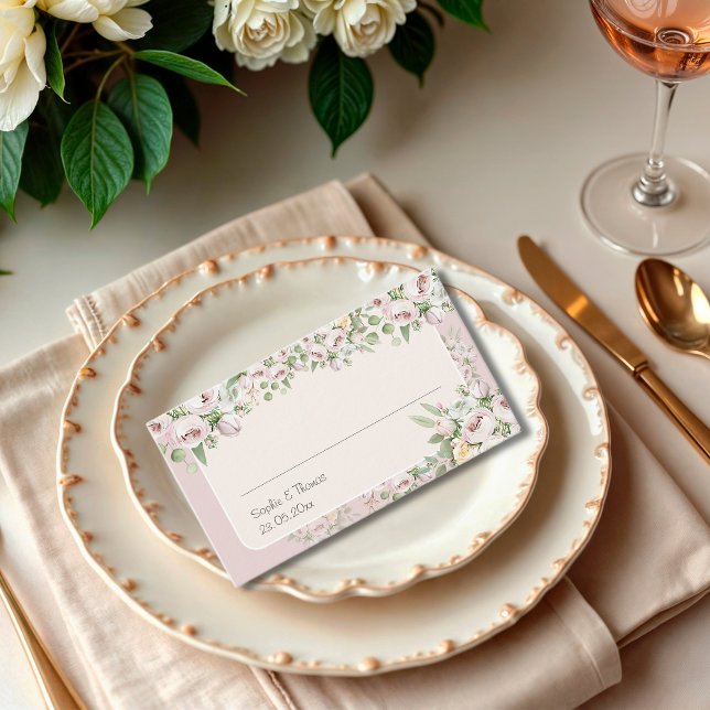 Carte De Placement Mariage d'aquarelle fleurie rose duveteuse (Créateur téléchargé)