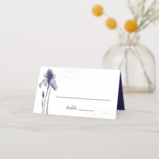 Carte De Placement Mariage d'aquarelle florale bleu Iris (Devant)