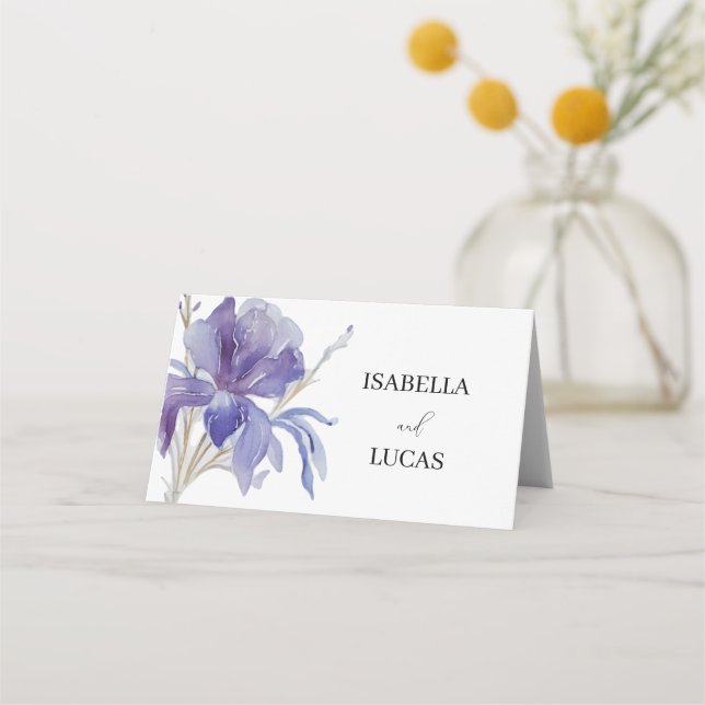 Carte De Placement Mariage d'aquarelle Iris violet (Devant)