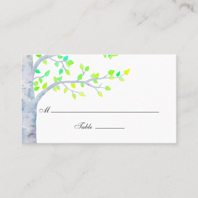 Carte De Placement Mariage d'arbre de bouleau de printemps aquarelle (Devant)
