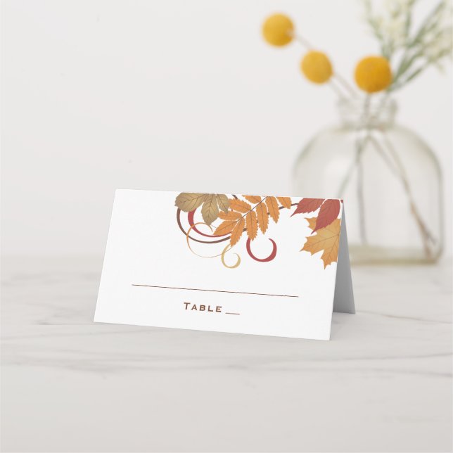 Carte De Placement Mariage d'automne aux feuilles rustiques qui tombe (Devant)