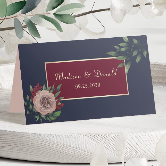 Carte De Placement Mariage d'automne floral or et Bourgogne (Créateur téléchargé)