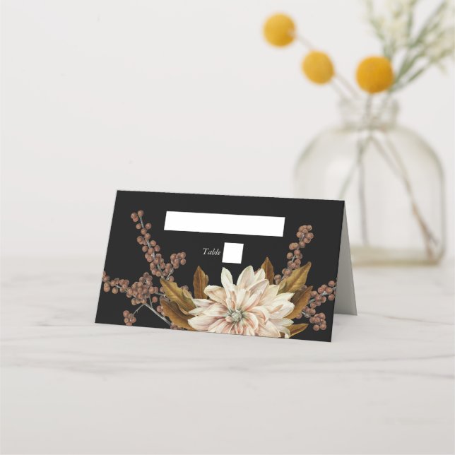 Carte De Placement Mariage de automne d'aquarelle noire florale d'aut (Devant)