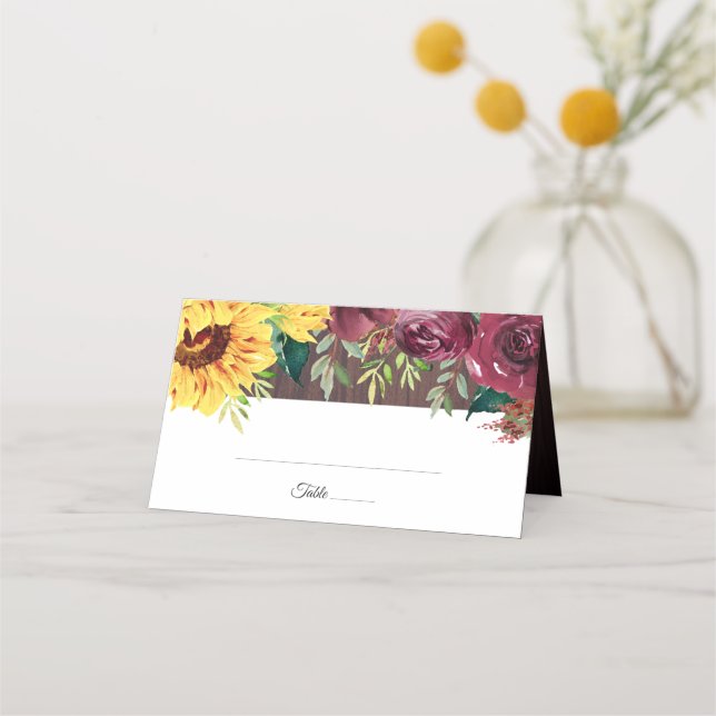 Carte De Placement Mariage de automne en bois de tournesol (Devant)