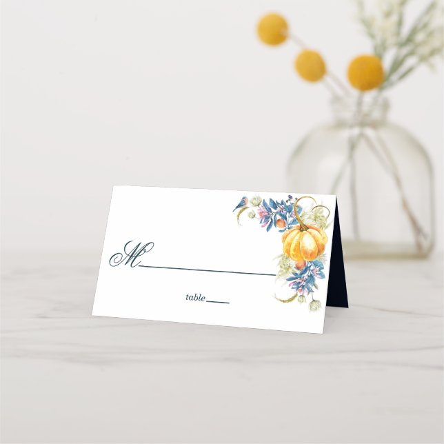 Carte De Placement Mariage de automne Floral Citrouille (Devant)