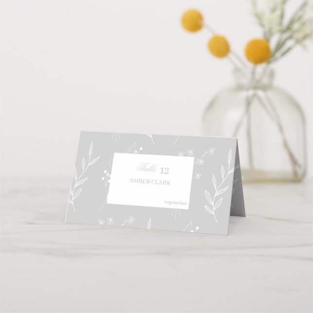 Carte De Placement Mariage de Boho Floral à Coin Blanc Argent (Devant)
