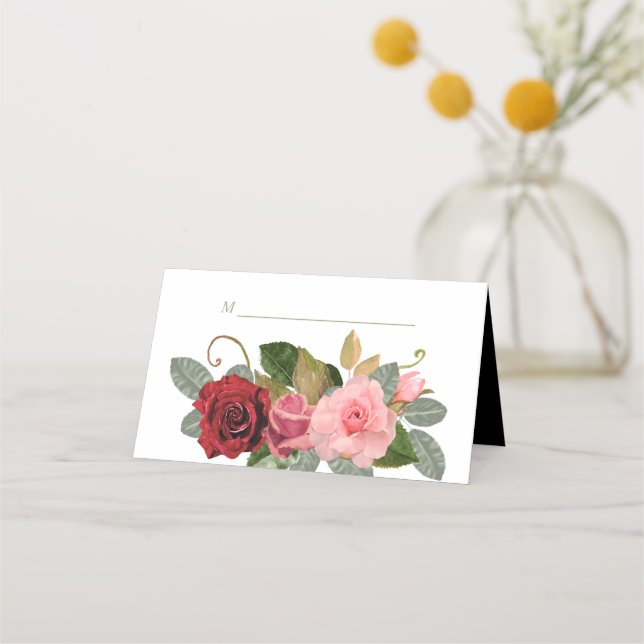 Carte De Placement Mariage de bouquet rouge et rose (Devant)