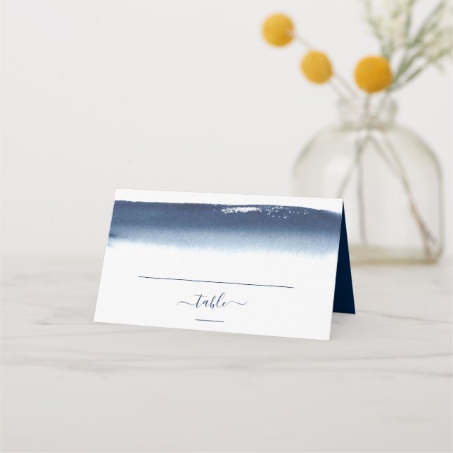 Carte De Placement Mariage de brosse couleur bleu marine (Devant)