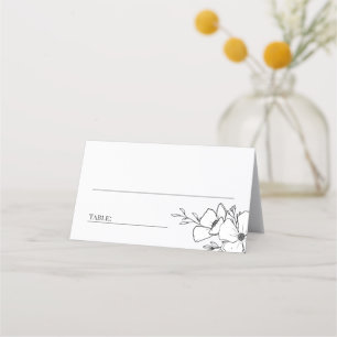 Carte De Placement Mariage de charbon de bois et de fleurs blanches