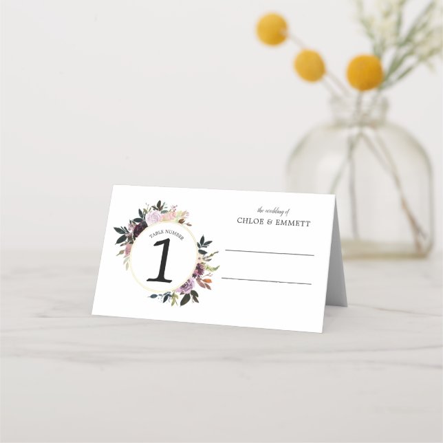 Carte De Placement Mariage de couronnes rose violet plié (Devant)