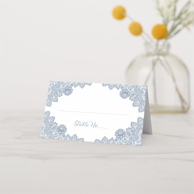 Carte De Placement Mariage de dentelle bleu Dusty (Devant)