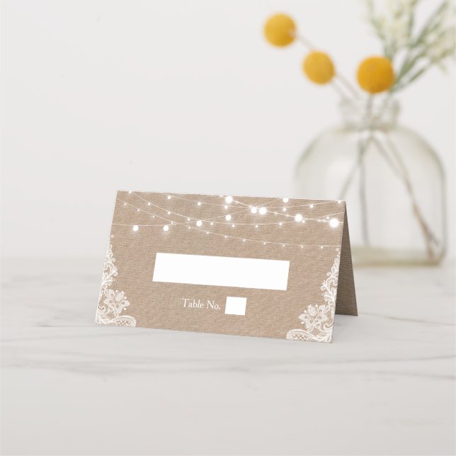 Carte De Placement Mariage de dentelle Rustique Burlap (Devant)