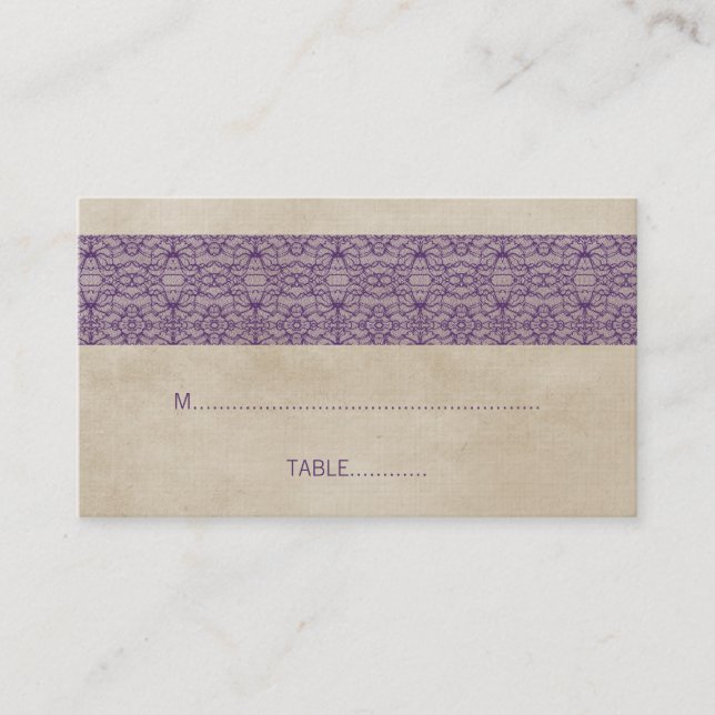 Carte De Placement Mariage de dentelle violet rustique (Devant)