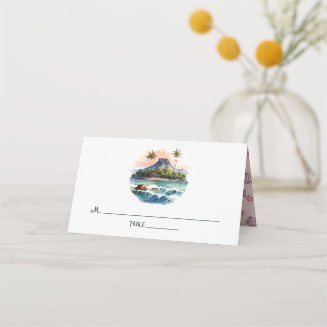 Carte De Placement Mariage de destination à Hawaï à l'aquarelle (Devant)