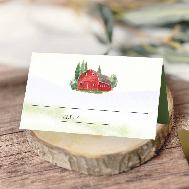 Carte De Placement Mariage de ferme rustique à l'aquarelle rouge gran (Créateur téléchargé)