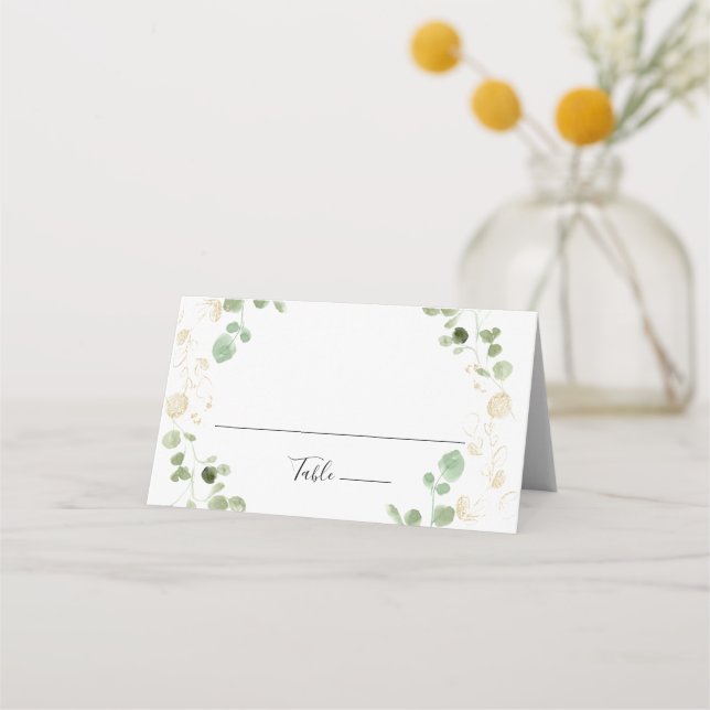 Carte De Placement Mariage de feuillage Gold Confetti Eucalyptus (Devant)