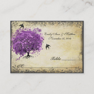 Carte De Placement Mariage de feuille d'arbre de coeur violet radiant