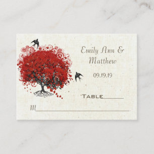 Carte De Placement Mariage de feuille de coeur rouge