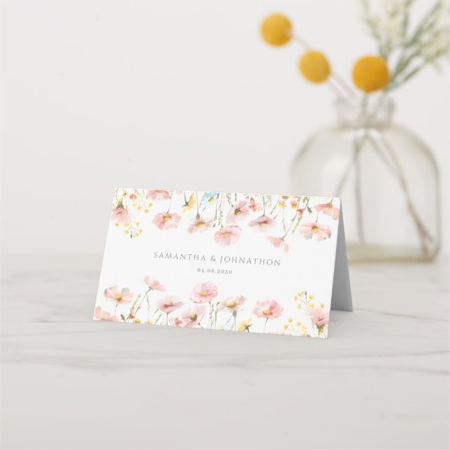 Carte De Placement Mariage de Fleur sauvage rose pâle  plié (Dos)