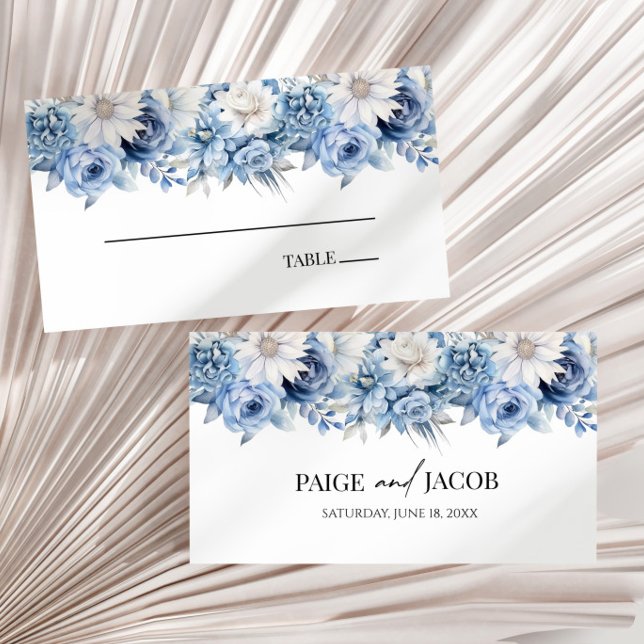 Carte De Placement Mariage de fleurs bleues Dusty (Créateur téléchargé)