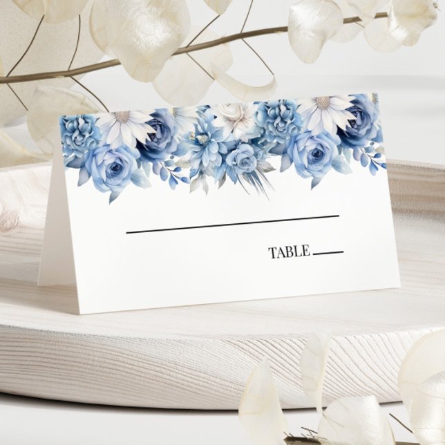 Carte De Placement Mariage de fleurs bleues Dusty (Créateur téléchargé)