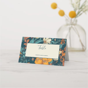Carte De Placement Mariage de fleurs bleues et jaunes