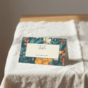 Carte De Placement Mariage de fleurs bleues et jaunes