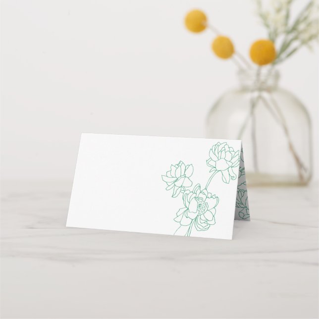 Carte De Placement Mariage de fleurs de pivoines à main verte (Devant)
