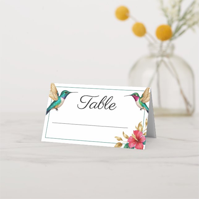 Carte De Placement Mariage de fleurs tropicales rouges des colibris v (Devant)