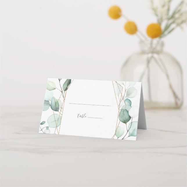 Carte De Placement Mariage de Foliage Géométrique Or (Devant)