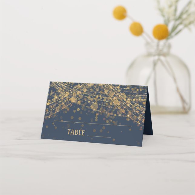 Carte De Placement Mariage de la chaîne d'or bleu marine (Devant)