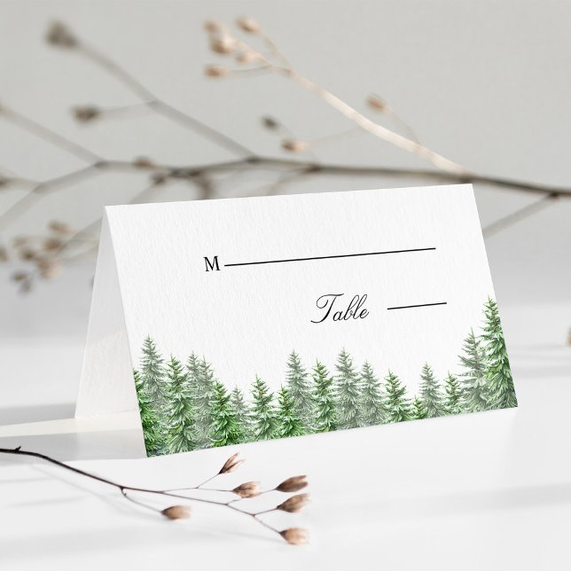 Carte De Placement Mariage de la forêt de pins à Whimsical (Whimsical Pine Tree Forest Wedding Place Card)