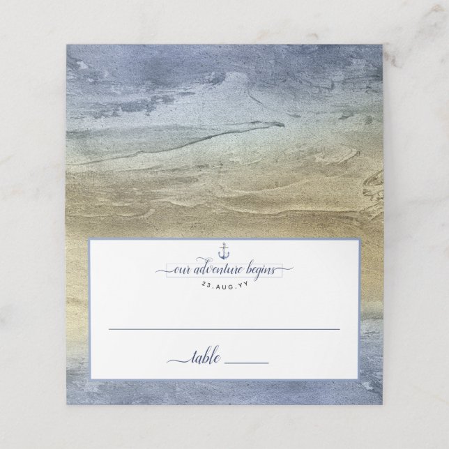 Carte De Placement mariage de l'événement #Nautical Navy Blue Gold Wa (Extérieur déplié)
