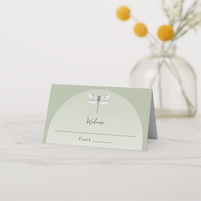 Carte De Placement Mariage de libellules de Sage Green (Devant)