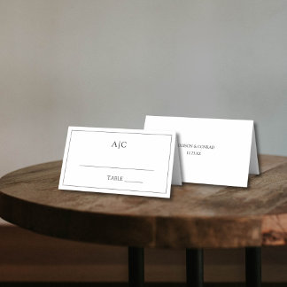 Carte De Placement Mariage de Monogramme blanc classique moderne