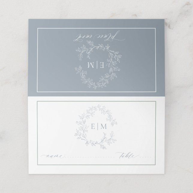 Carte De Placement Mariage de monogramme en poitrine bleue Dusty (Extérieur déplié)
