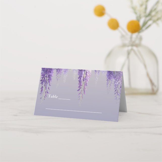 Carte De Placement Mariage de monogramme floral violet de Gradient Wh (Devant)