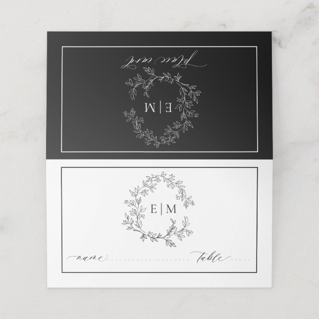 Carte De Placement Mariage de monogramme noir blanc (Extérieur déplié)