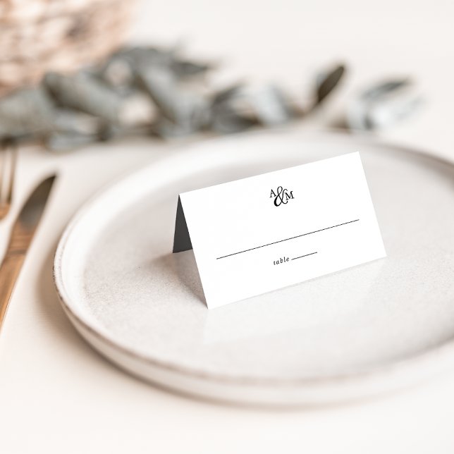 Carte De Placement Mariage de monogramme noir et blanc (Créateur téléchargé)