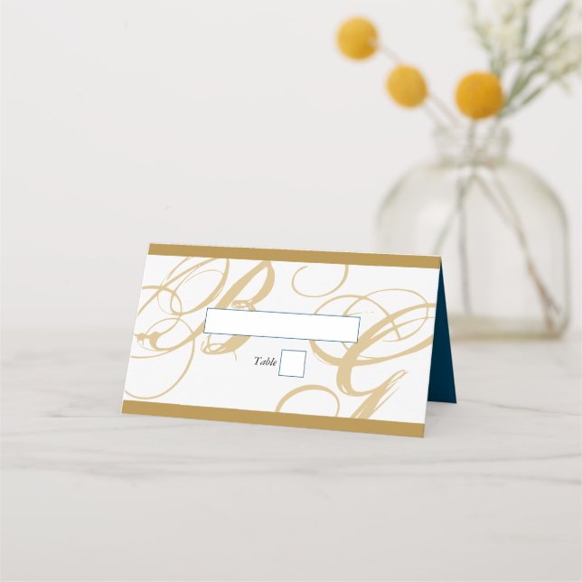 Carte De Placement Mariage de monogramme or Blue Elegant (Devant)