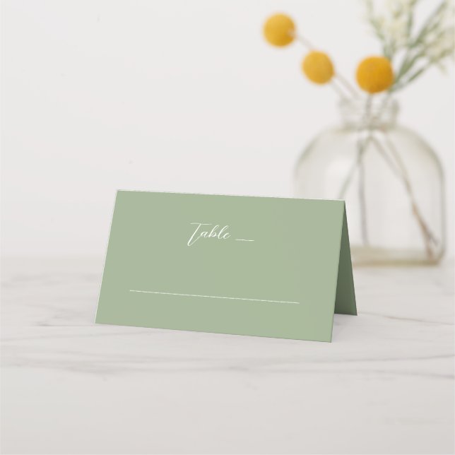 Carte De Placement Mariage de monogramme vert et blanc Sage (Devant)