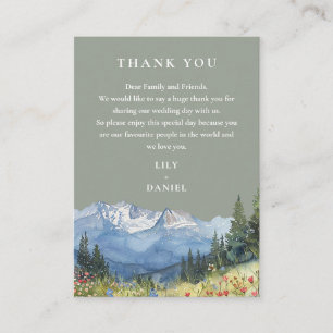 Carte De Placement Mariage de montagne Sage Green Watercolor Merci