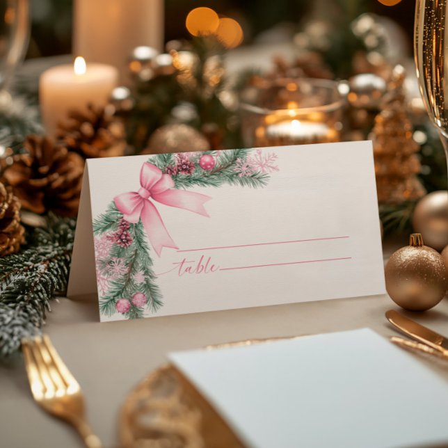 Carte De Placement Mariage de Noël Pink Bow (Créateur téléchargé)