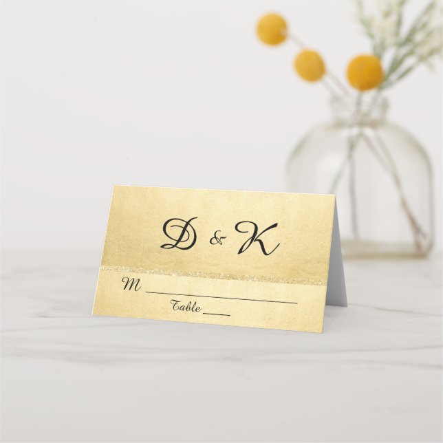 Carte De Placement Mariage de Parties scintillant d'or Monogram Elega (Devant)