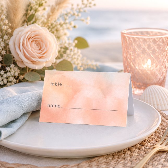 Carte De Placement Mariage de plage à l'aquarelle au coucher du solei (Créateur téléchargé)