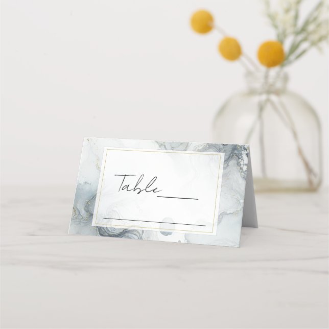 Carte De Placement Mariage de plage aquarelle Bleu Gris & Or (Devant)