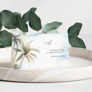 Carte De Placement Mariage de plage aux palmiers tropicaux à l'aquare