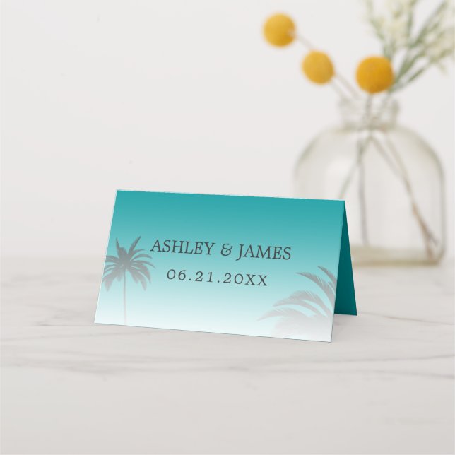 Carte De Placement Mariage de plage de Palm Tree Tropical Vert (Devant)