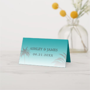 Carte De Placement Mariage de plage de Palm Tree Tropical Vert