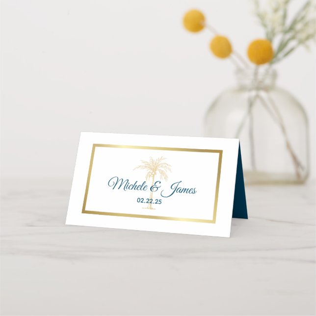 Carte De Placement Mariage de plage Tropical Metallic Gold Palm Tree (Devant)